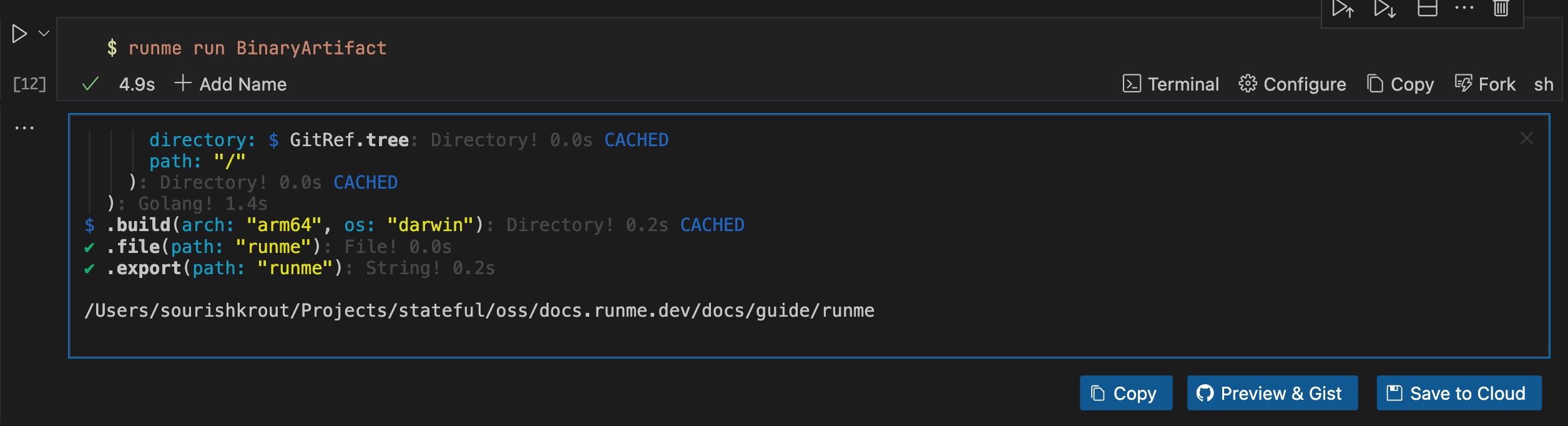 runme cli dagger named cell